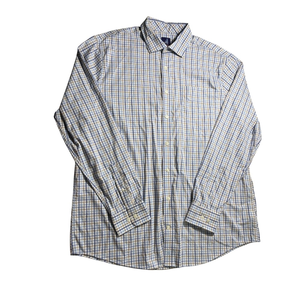 Johnnie-O Prep-formance Button Down Shirt Mens XL Blue Tan Plaid Performance